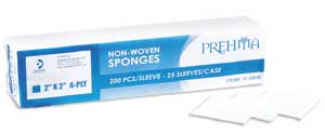 Prehma 2" x 2" Standard 4-Ply Non-Woven Sponges, Non-Sterile, 30 gram weight rayon/polyester