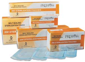 Prehma 3.50" x 10" Self-Sealing Sterilization Pouch, Paper/Blue Film with Steam, Chemical Vapor