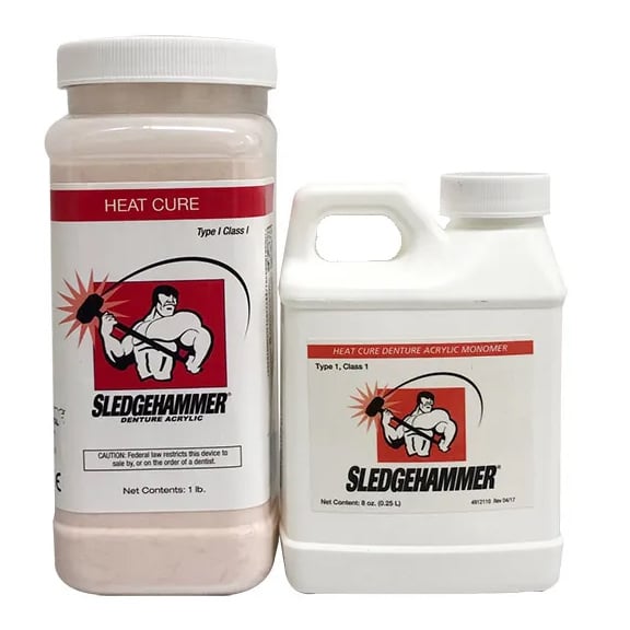 Sledgehammer Heat Cure Denture Acrylic Powder & Liquid, Clear, 1 Pound powder and 8 ounce Liquid