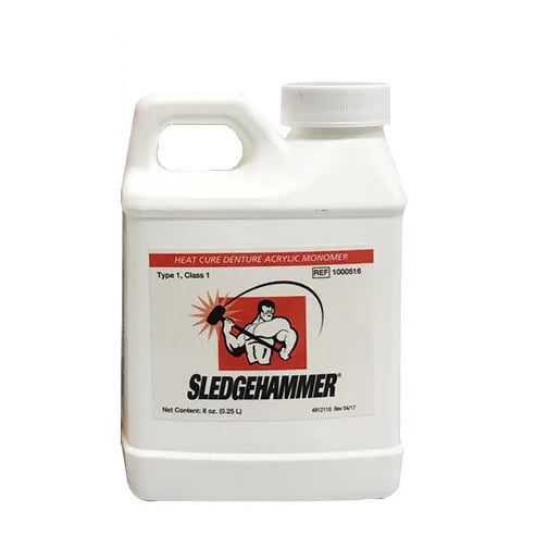 Sledgehammer Heat Cure Denture Acrylic Liquid, 8 Ounce Bottle Liquid Only