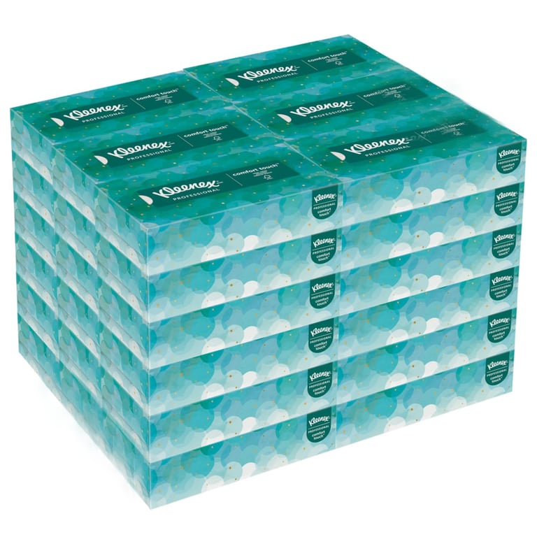 Kleenex White 2 ply Facial Tissues 9" x 8", 36 Flat Boxes Case, 100 Tissues each. #21400-36
