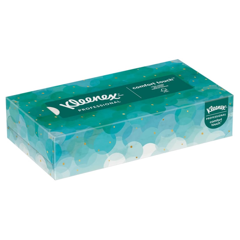 Kleenex White 2 ply Facial Tissues 9" x 8", Flat Box of 100 Tissues. #21400