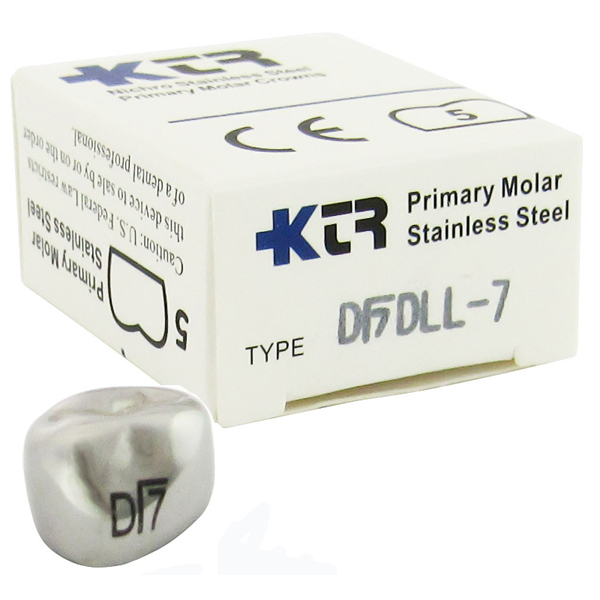 KTR Lower Left Primary First Molar Size 7 Nichro stainless steel crowns, box of 5. Manufactured