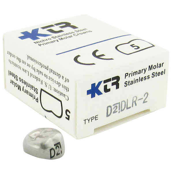 KTR Lower Right Primary First Molar Size 2 Nichro stainless steel crowns, box of 5. Manufactured