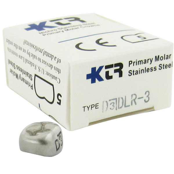 KTR Lower Right Primary First Molar Size 3 Nichro stainless steel crowns, box of 5. Manufactured
