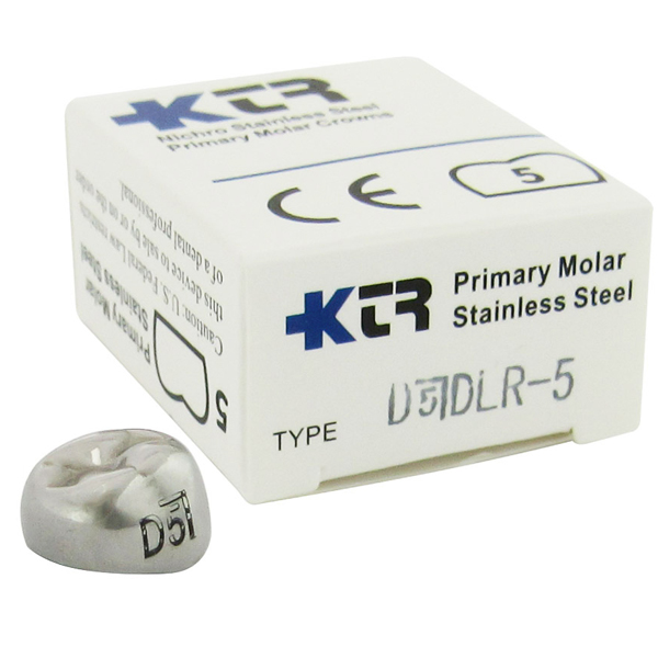 KTR Lower Right Primary First Molar Size 5 Nichro stainless steel crowns, box of 5. Manufactured