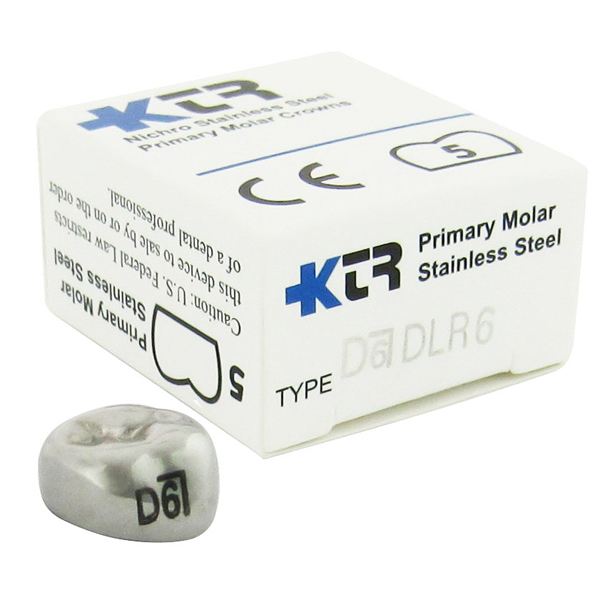 KTR Lower Right Primary First Molar Size 6 Nichro stainless steel crowns, box of 5. Manufactured