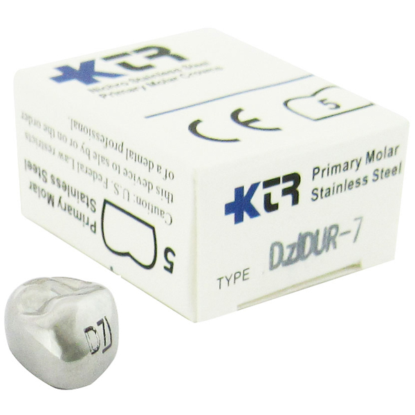 KTR Upper Right Primary First Molar Size 7 Nichro stainless steel crowns, box of 5. Manufactured