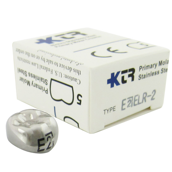 KTR Lower Right Primary Second Molar Size 2 Nichro stainless steel crowns, box of 5. Manufactured