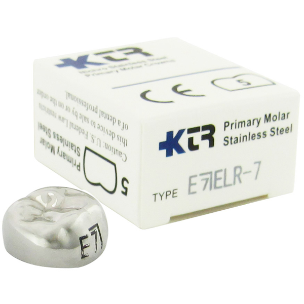 KTR Lower Right Primary Second Molar Size 7 Nichro stainless steel crowns, box of 5. Manufactured