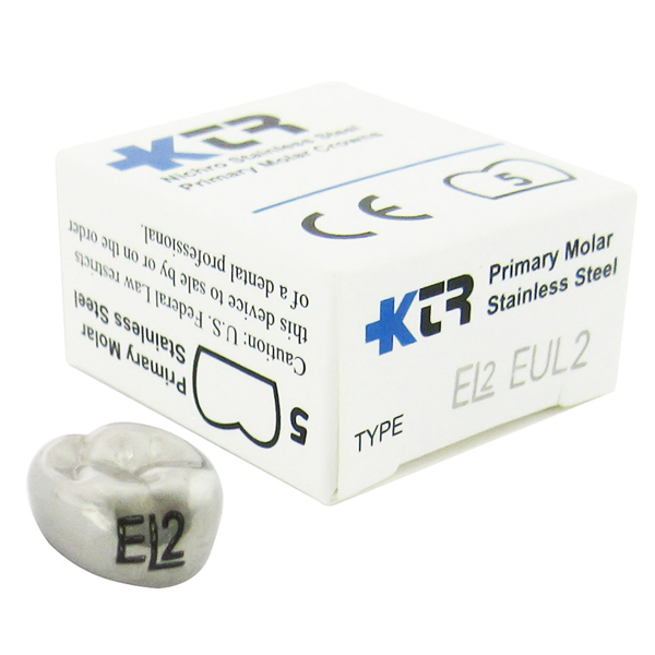 KTR Upper Left Primary Second Molar Size 2 Nichro stainless steel crowns, box of 5. Manufactured