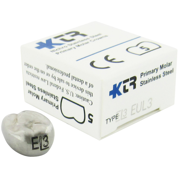KTR Upper Left Primary Second Molar Size 3 Nichro stainless steel crowns, box of 5. Manufactured