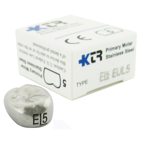 KTR Upper Left Primary Second Molar Size 5 Nichro stainless steel crowns, box of 5. Manufactured