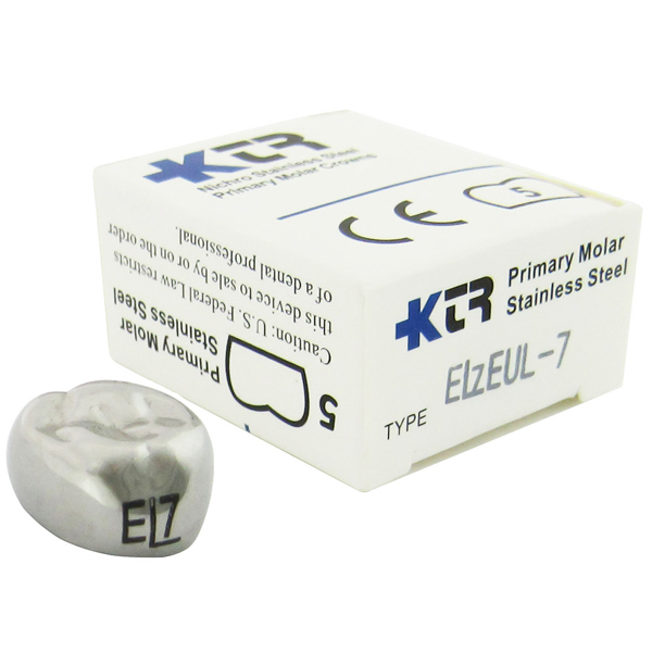 KTR Upper Left Primary Second Molar Size 7 Nichro stainless steel crowns, box of 5. Manufactured