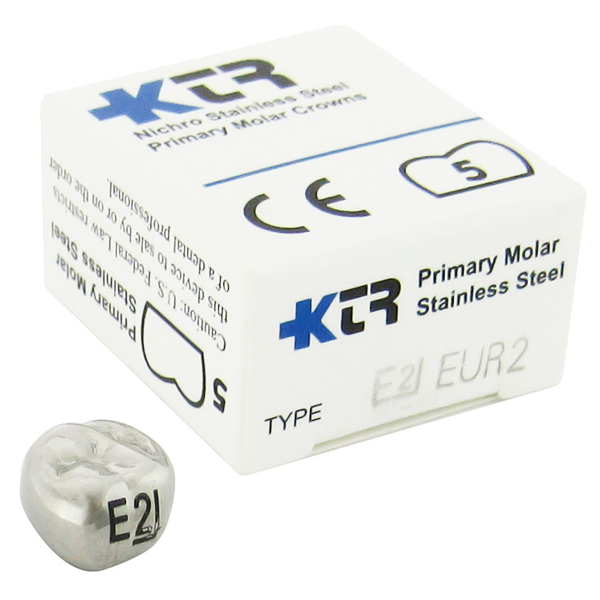 KTR Upper Right Primary Second Molar Size 2 Nichro stainless steel crowns, box of 5. Manufactured