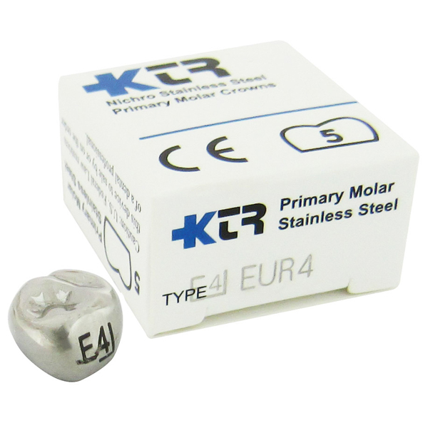 KTR Upper Right Primary Second Molar Size 4 Nichro stainless steel crowns, box of 5. Manufactured