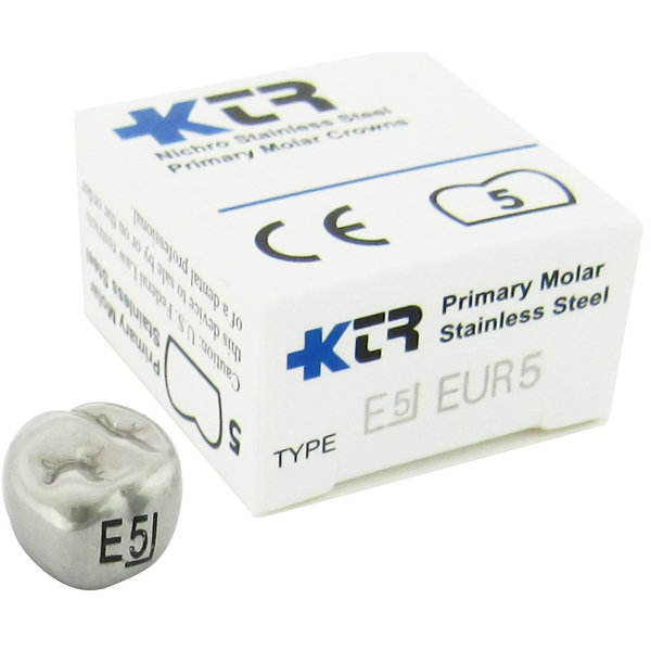 KTR Upper Right Primary Second Molar Size 5 Nichro stainless steel crowns, box of 5. Manufactured