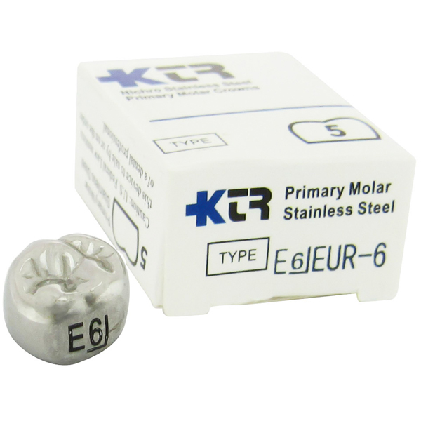 KTR Upper Right Primary Second Molar Size 6 Nichro stainless steel crowns, box of 5. Manufactured