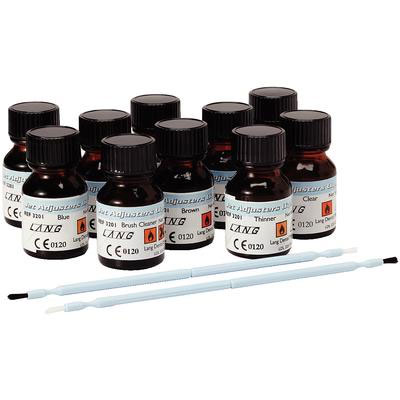 Jet Adjusters Liquid Resin System Kit. Contains 8 x 10ml bottles, 1 of each staining liquids