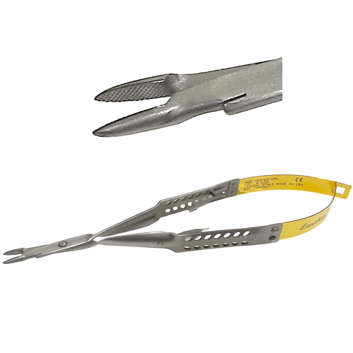 Laschal 15.7 cm (6") Baraquer needle holder with suture cutter, straight tips and round handle