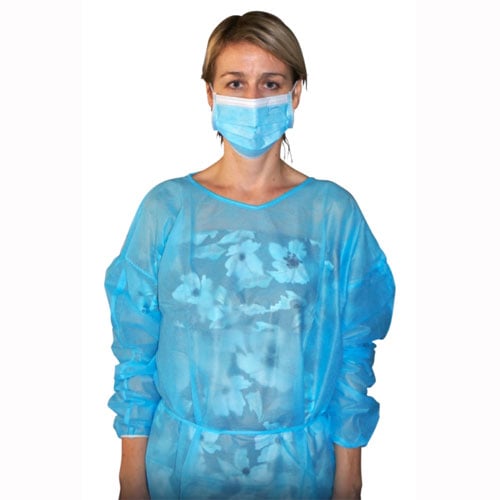 Life Dispo Protective Gown Blue with Waist Ties and Elastic Cuffs MEDIUM 10/Pk. Fluid resistant