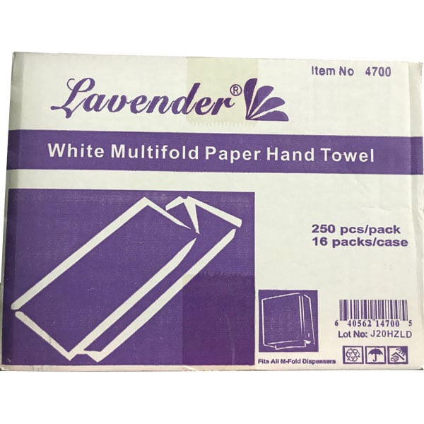 Lavender 1-Ply Multi-Fold Paper Towels 250 pc/pack, 16 pk/case(Total 4,000 pcs). White 9.25’’ x 9’’