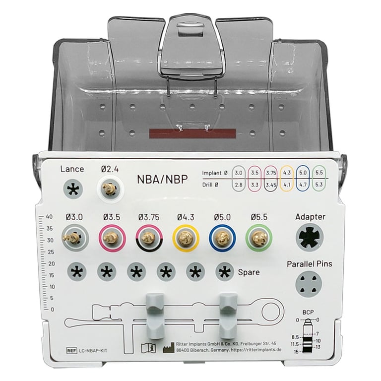 Ritter Implants BCP NBA/NBP Set, Nobel Active/Parallel, Single Set. Full surgical implant drill
