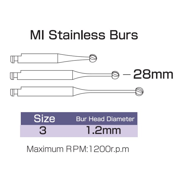 Mani Size 3 MI Stainless Steel Bur, 28mm, For rem