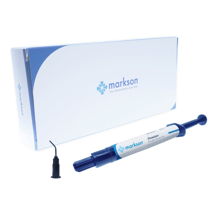Flowdam Light-Cure Flowable Dental Dam Kit, 4 x 2 mL Syringe & 25 Tips. Passively adhesive