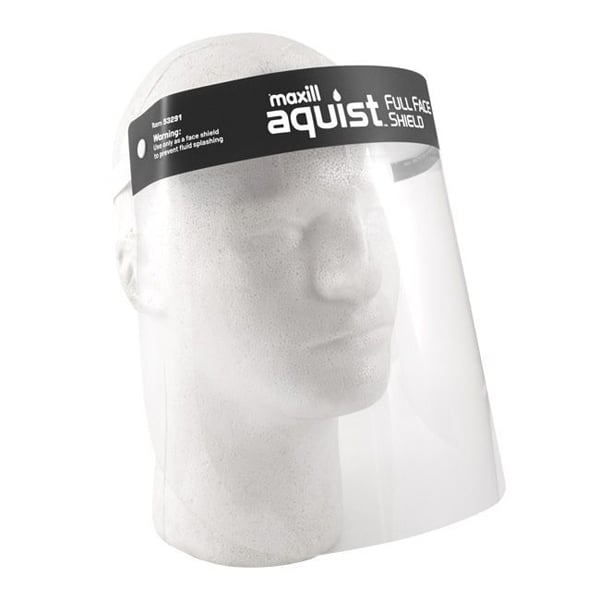 Maxill aquist 7.125" x 12.625" Full Face Shield, Pre-Mounted Head Strap, 20/Pk