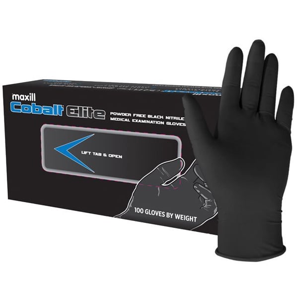 Cobalt Elite X-Large, Powder Free Nitrile Medical Exam Gloves, Black, 100/Bx. Ambidextrous