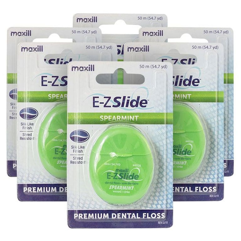 Maxill E-Z Slide Waxed Dental Floss Dispenser, Spearmint, 54.7 yards/50 m, 6/Pk. Does not contain