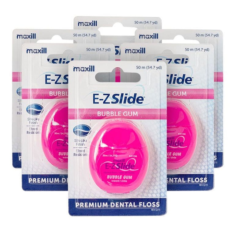 Maxill E-Z Slide Waxed Dental Floss Dispenser, Bubble Gum, 54.7 yards/50 m, 6/Pk. Does not contain