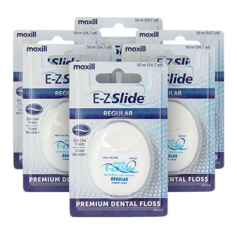 Maxill E-Z Slide Waxed Dental Floss Dispenser, Regular, 54.7 yards/50 m, 6/Pk. Does not contain