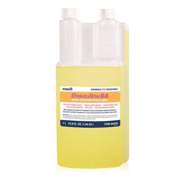Evaculine 64 Concentrated Dental Evacuation System Cleaner, 1 Liter Bottle. A new and improved