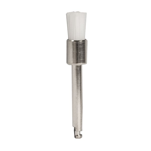 ipana Latch Type Flat Prophy Brush, Regular White Nylon, Metal shank, 144/Box. Shank length is 15