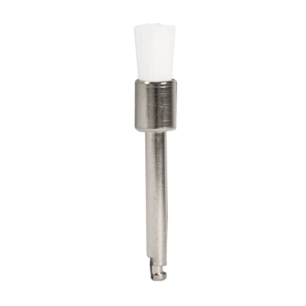 ipana Latch Type Flat Prophy Brush, Soft Clear Nylon, Metal shank, 144/Box. Shank length is 15 mm