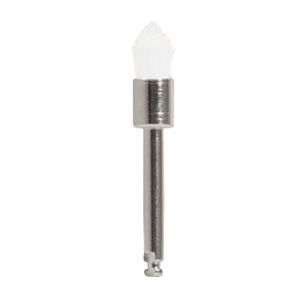 ipana Latch Type Tapered Prophy Brush, Soft Clear Nylon, Metal shank, 144/Box. Shank length is 15