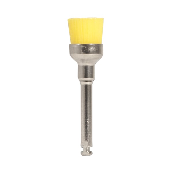 ipana Latch Type Mini Cup Prophy Brush - X-Soft Yellow Nylon, Metal shank, 144/Box. Shank Length