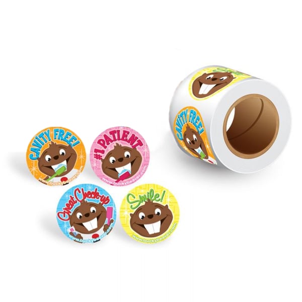 ipana Bucky Beaver Check-up Stickers 100 Stickers/Roll. 4 different Bucky Beaver designs to help