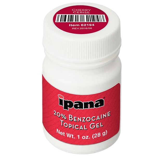 ipana 20% Benzocaine Topical Gel - Cherry 1oz Jar. Fast acting, temporary relief of pain