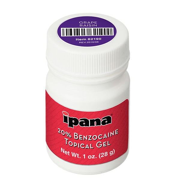 ipana 20% Benzocaine Topical Gel - Grape 1oz Jar. Fast acting, temporary relief of pain associated