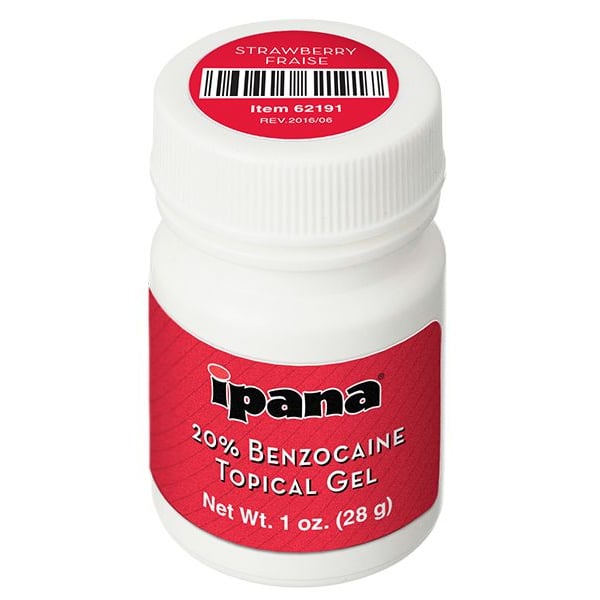 ipana 20% Benzocaine Topical Gel - Strawberry 1oz Jar. Fast acting, temporary relief of pain