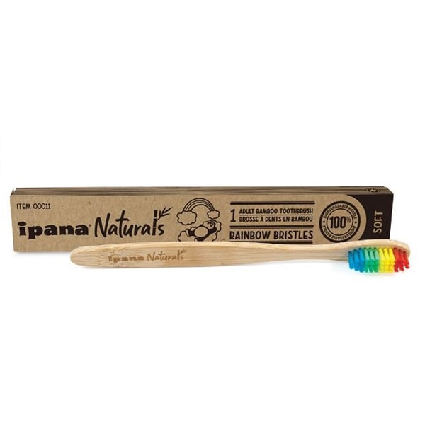 ipana Naturals Adult Rainbow Bristles Bamboo Toothbrush - Soft 10/box. 100% biodegradable handle
