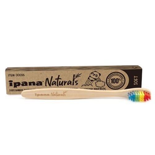 ipana Naturals Kids Rainbow Bristles Bamboo Toothbrush - Soft 10/box. 100% biodegradable handle
