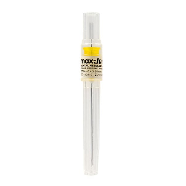Max-Ject 27G Long (0.4 x 38mm) Sterile Plastic Hub Dental Needles, Single Use, 100/Box. Feature