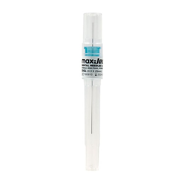 Max-Ject 30G Long (0.3 x 25mm) Sterile Plastic Hub Dental Needles, Single Use, 100/Box. Feature