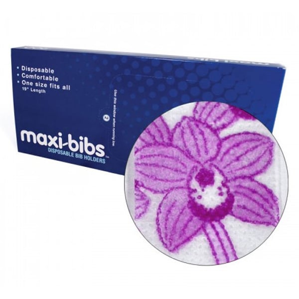 Maxi-bibs Maxill 19" Disposable Bib Holders, Lavender Floral, 200/Box. Eliminate the need