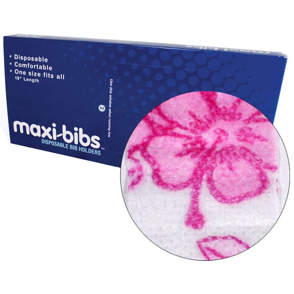 maxi-bibs 19" Disposable Bib Holders, Pink Floral, 200/Box. Eliminate the need to sterilize