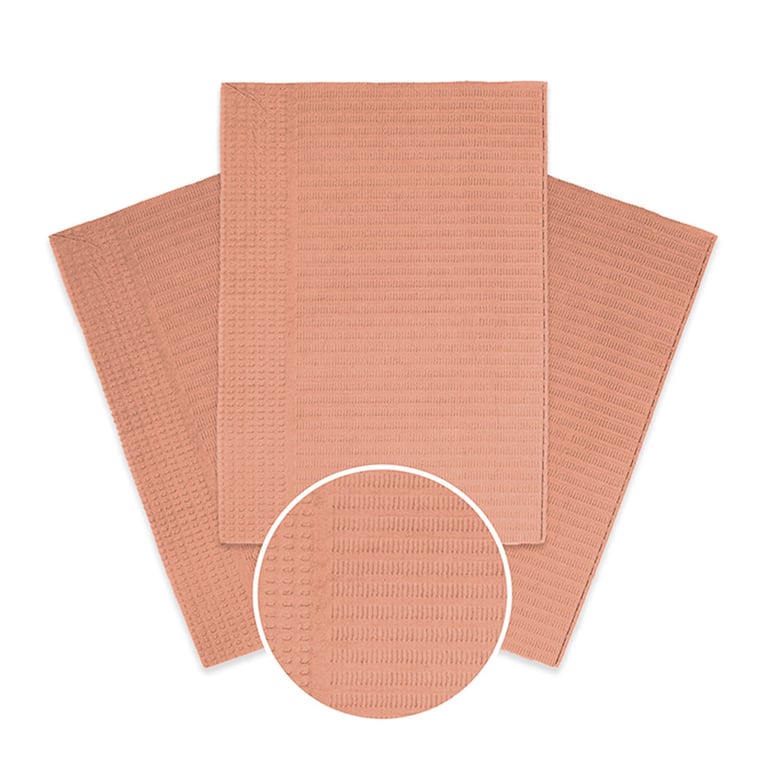 Maxill maxi-bibs Patient Bibs, 13" x 18", 2-Ply Paper/1-Ply Poly, Peach, 500/Case. Durable
